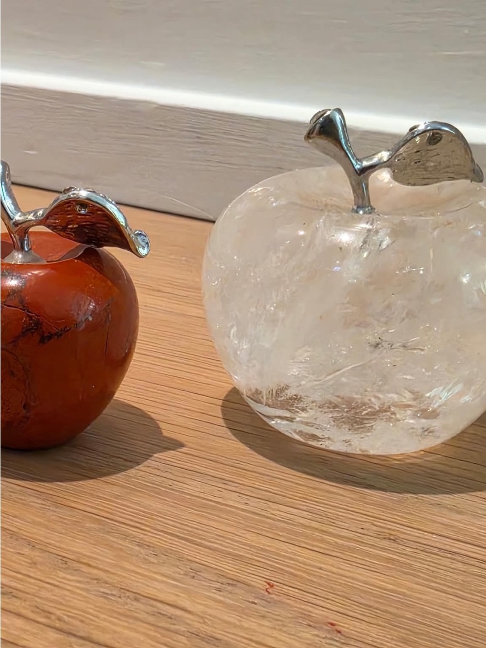 Decorative Crystal and Red Stone Apple Pair - Silver Stems